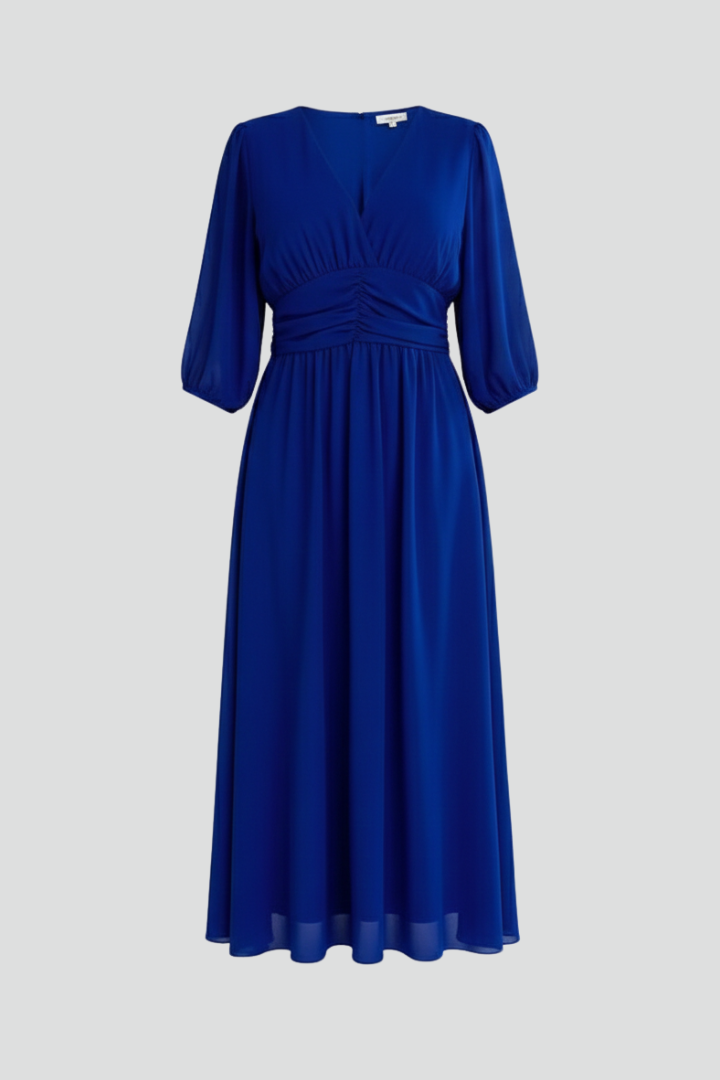 Gwendolyn Ashcroft | V-Neck Ruched Waist Midi Dress For Women