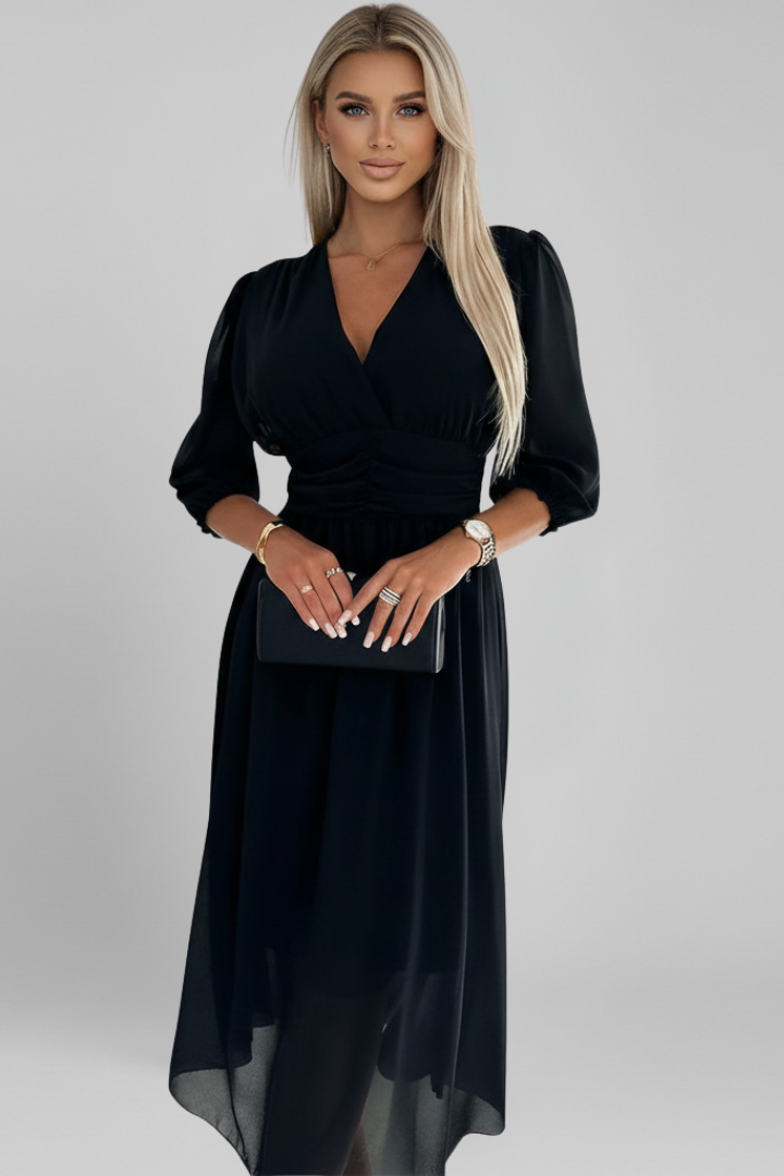 Gwendolyn Ashcroft | V-Neck Ruched Waist Midi Dress For Women