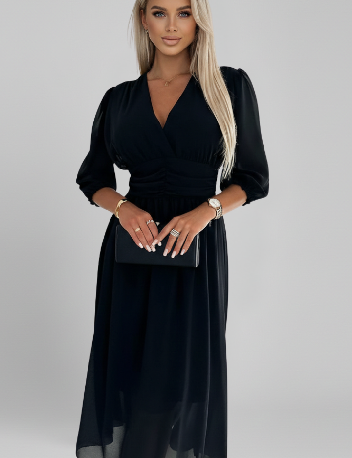 Gwendolyn Ashcroft | V-Neck Ruched Waist Midi Dress For Women