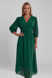 Gwendolyn Ashcroft | V-Neck Ruched Waist Midi Dress For Women