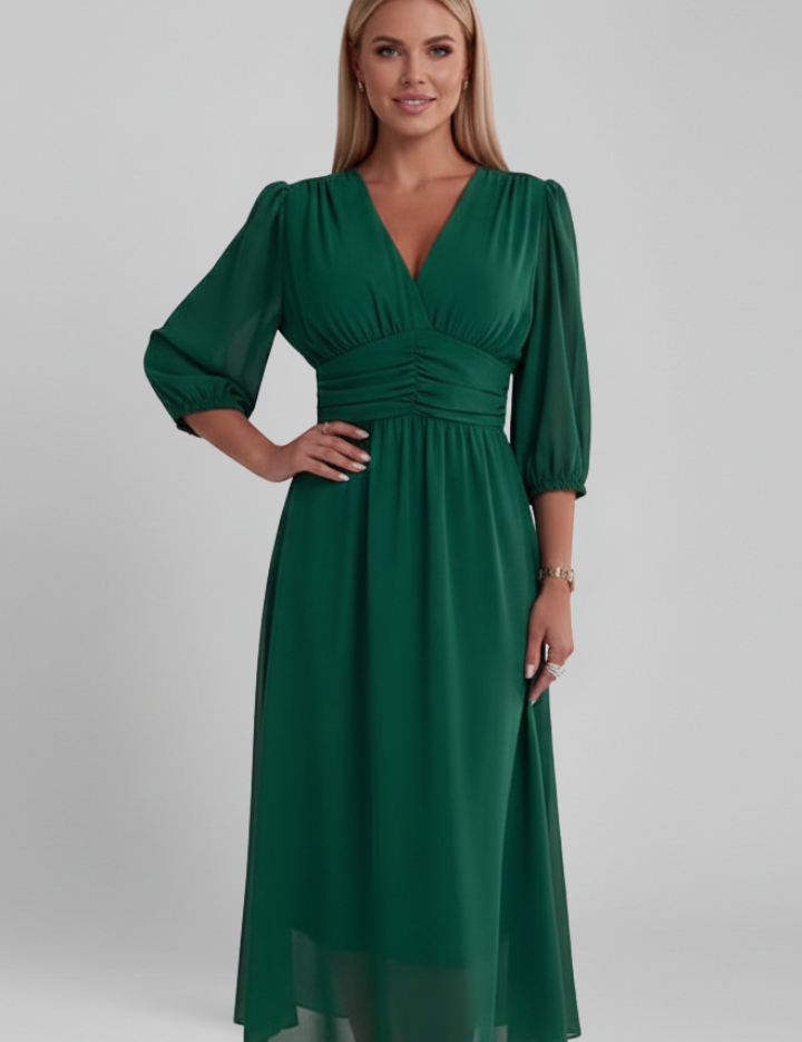 Gwendolyn Ashcroft | V-Neck Ruched Waist Midi Dress For Women