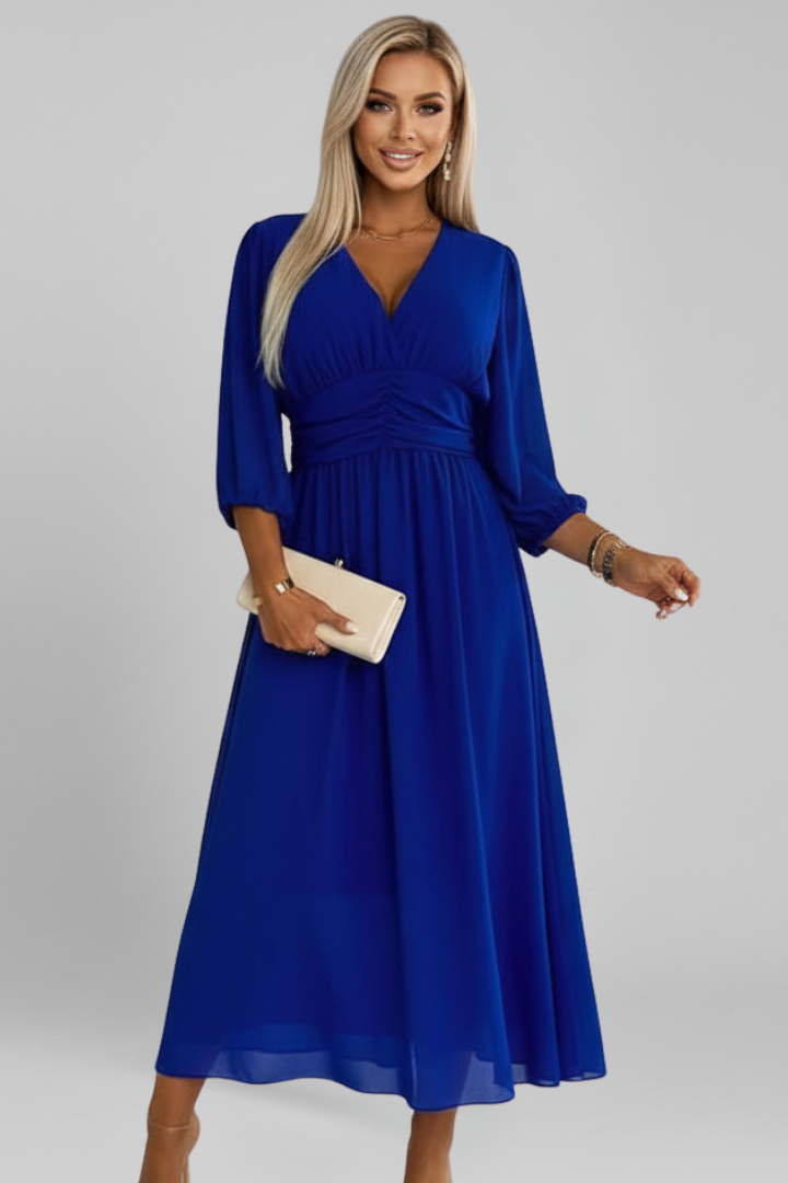 Gwendolyn Ashcroft | V-Neck Ruched Waist Midi Dress For Women