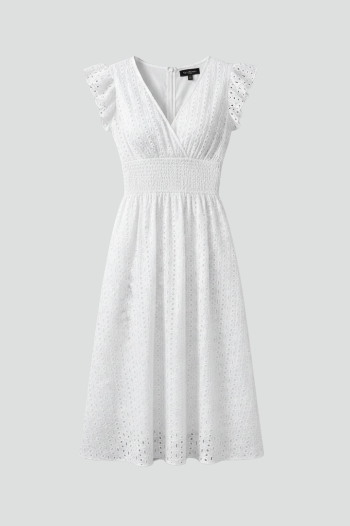 Arabella Thornfield | White Eyelet Midi Dress For Women