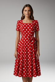 Miriam Hollingsworth | Red Polka Dot Midi Dress For Women