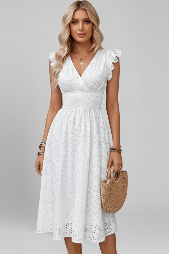 Arabella Thornfield | White Eyelet Midi Dress For Women