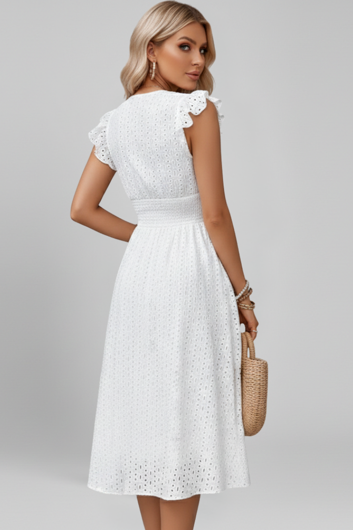 Arabella Thornfield | White Eyelet Midi Dress For Women