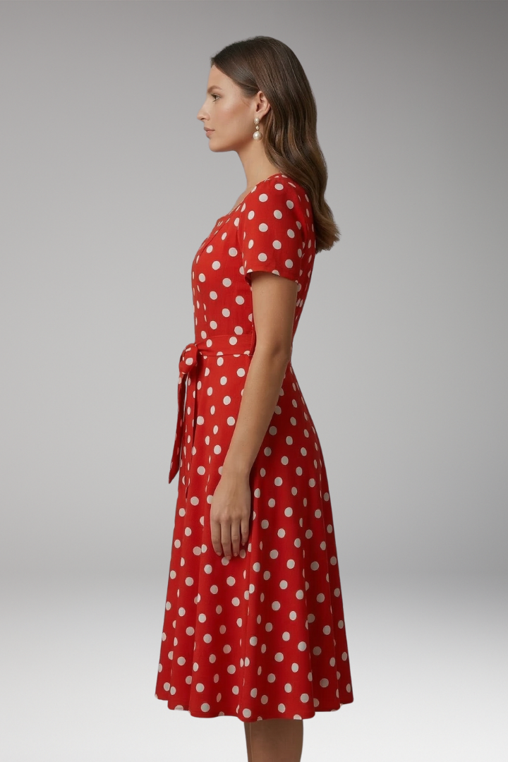 Miriam Hollingsworth | Red Polka Dot Midi Dress For Women