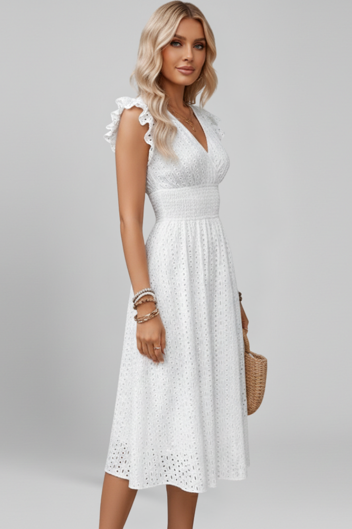 Arabella Thornfield | White Eyelet Midi Dress For Women