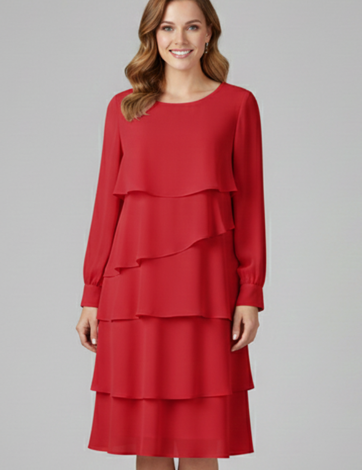 Isabelle Fontaine | Long Sleeve Tiered Midi Dress For Women
