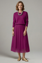 Adelaide Tremaine | Knit & Tulle Midi Two-Piece Set For Women