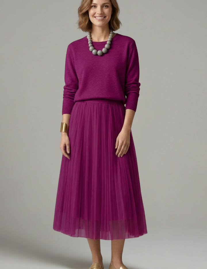 Adelaide Tremaine | Knit & Tulle Midi Two-Piece Set For Women
