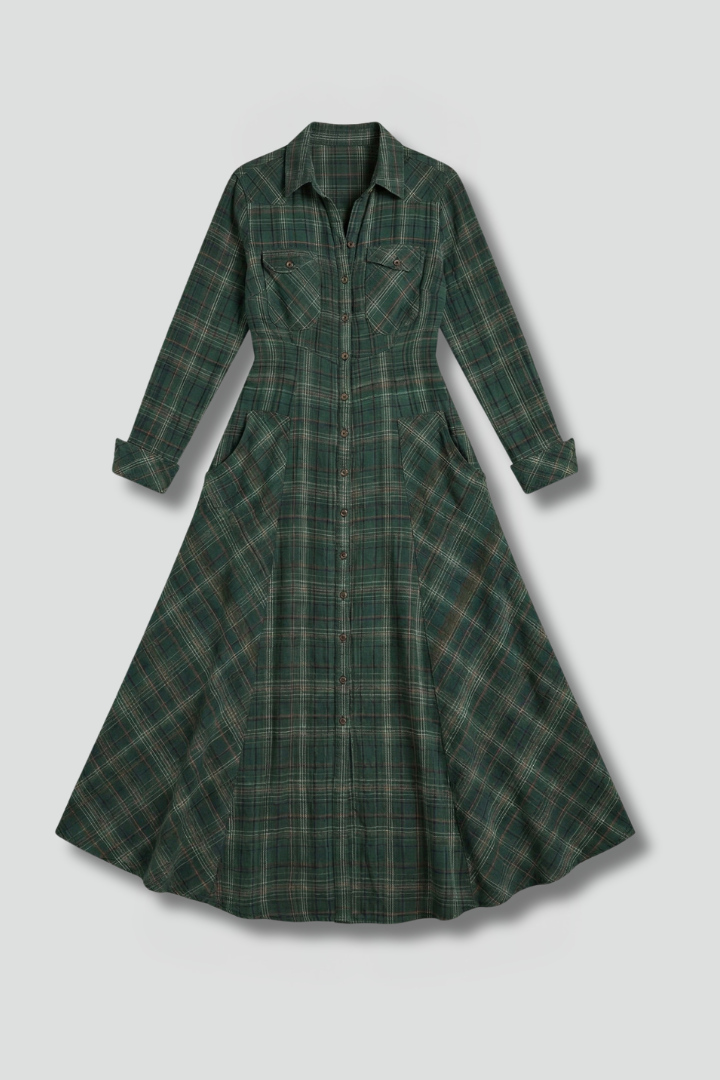 Catherine Aldridge | Plaid Maxi Shirtdress Long Sleeve For Women