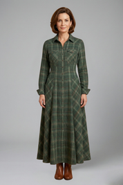 Catherine Aldridge | Plaid Maxi Shirtdress Long Sleeve For Women