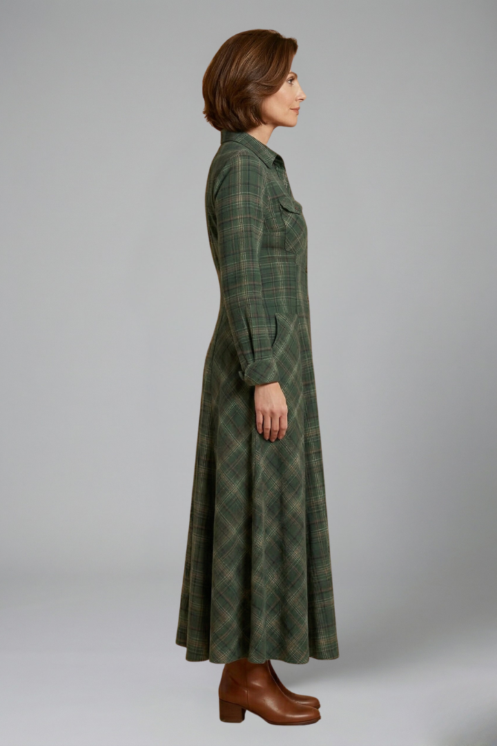 Catherine Aldridge | Plaid Maxi Shirtdress Long Sleeve For Women