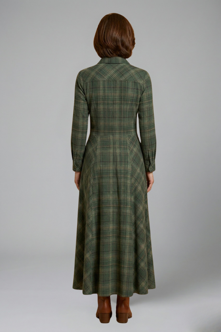 Catherine Aldridge | Plaid Maxi Shirtdress Long Sleeve For Women