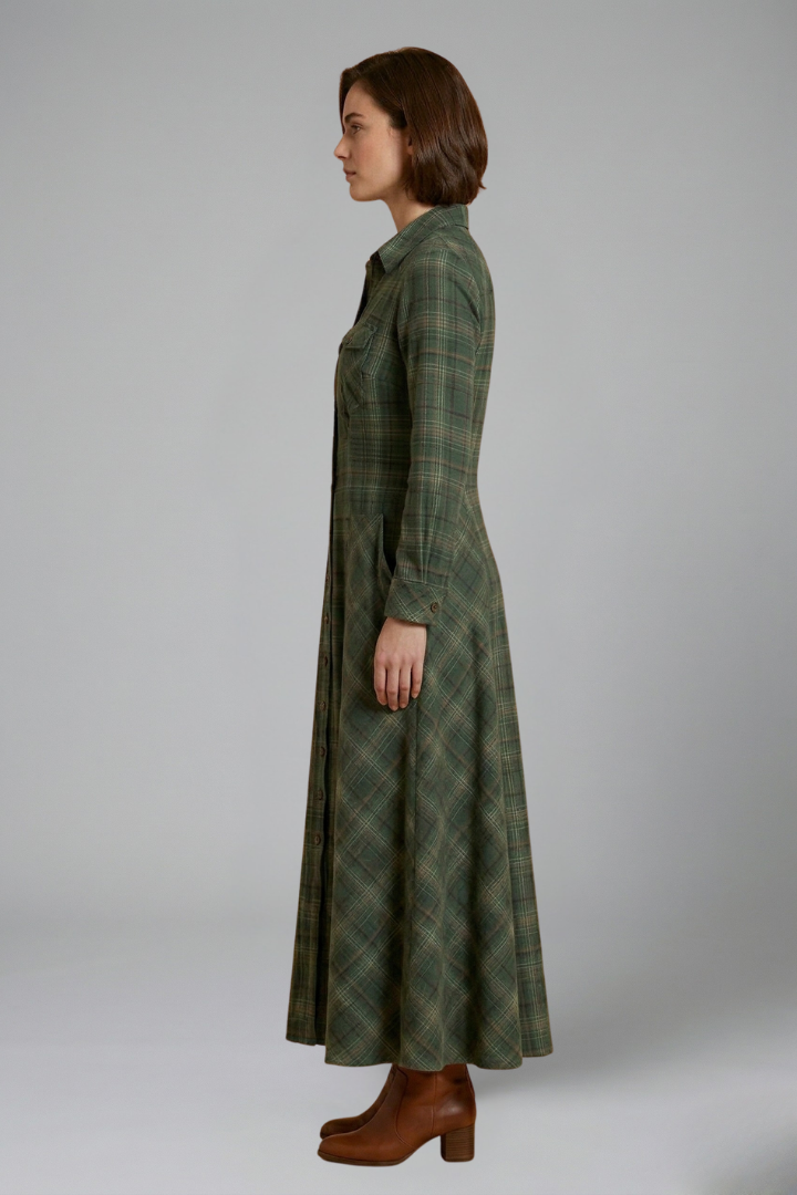Catherine Aldridge | Plaid Maxi Shirtdress Long Sleeve For Women