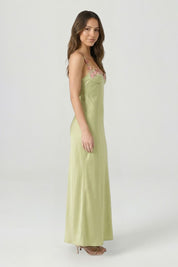 Genevieve Rosland | Floral Embroidered Satin Maxi Dress For Women