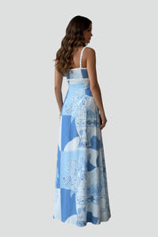 Margot Bellingham | Blue Floral Print Sleeveless Maxi Dress For Women