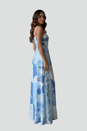 Margot Bellingham | Blue Floral Print Sleeveless Maxi Dress For Women