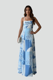 Margot Bellingham | Blue Floral Print Sleeveless Maxi Dress For Women