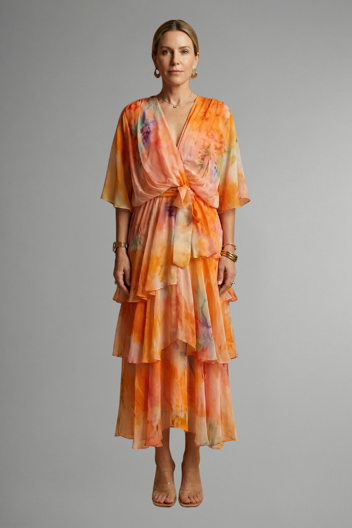 Daphne Rosslyn | Floral Print Tiered Wrap Midi Dress For Women
