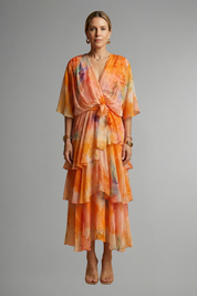 Daphne Rosslyn | Floral Print Tiered Wrap Midi Dress For Women