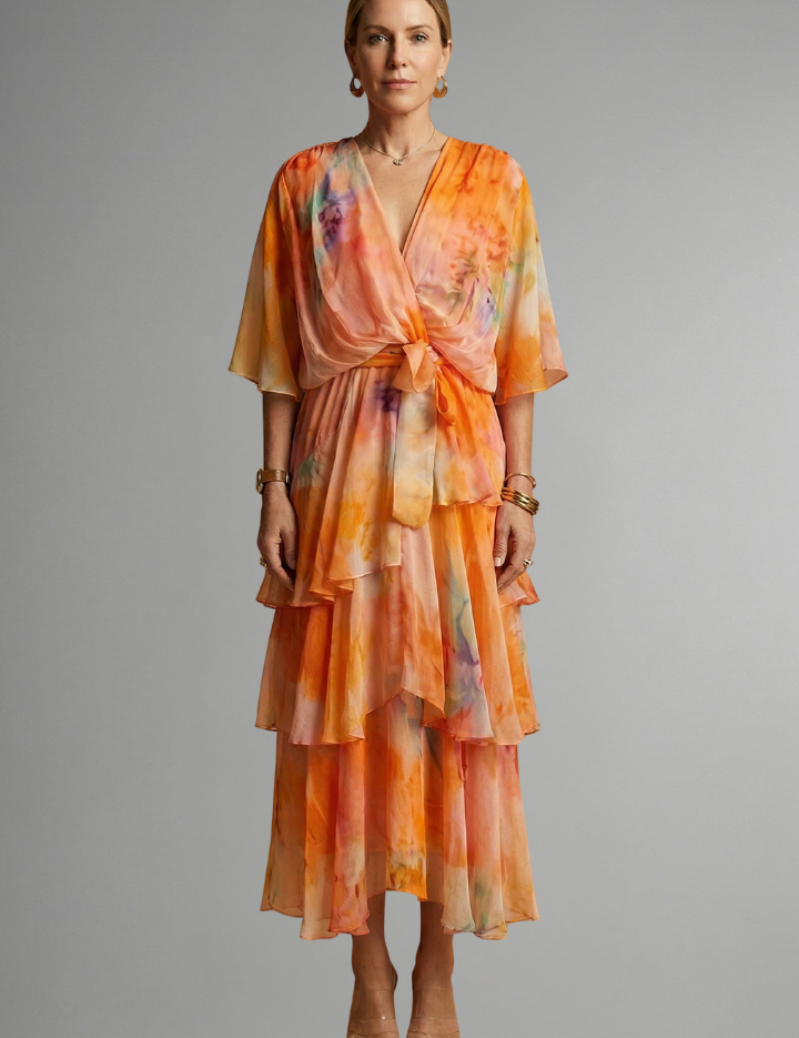 Daphne Rosslyn | Floral Print Tiered Wrap Midi Dress For Women