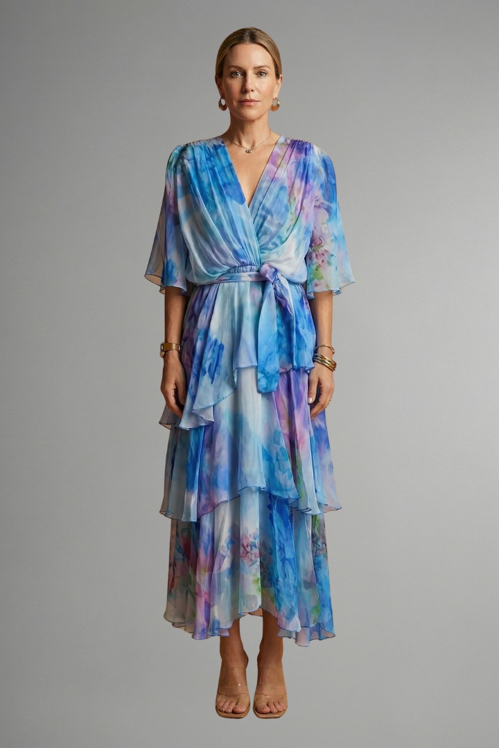 Daphne Rosslyn | Floral Print Tiered Wrap Midi Dress For Women