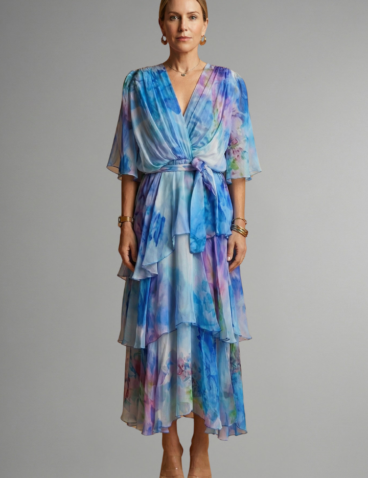 Daphne Rosslyn | Floral Print Tiered Wrap Midi Dress For Women