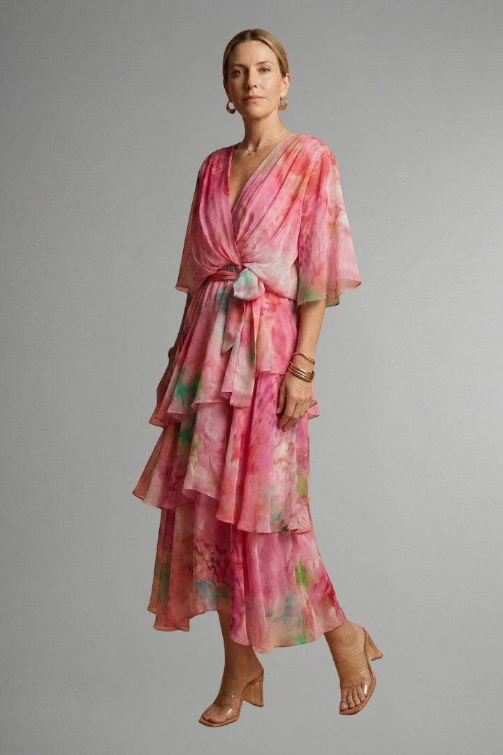 Daphne Rosslyn | Floral Print Tiered Wrap Midi Dress For Women