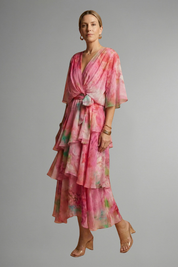 Daphne Rosslyn | Floral Print Tiered Wrap Midi Dress For Women