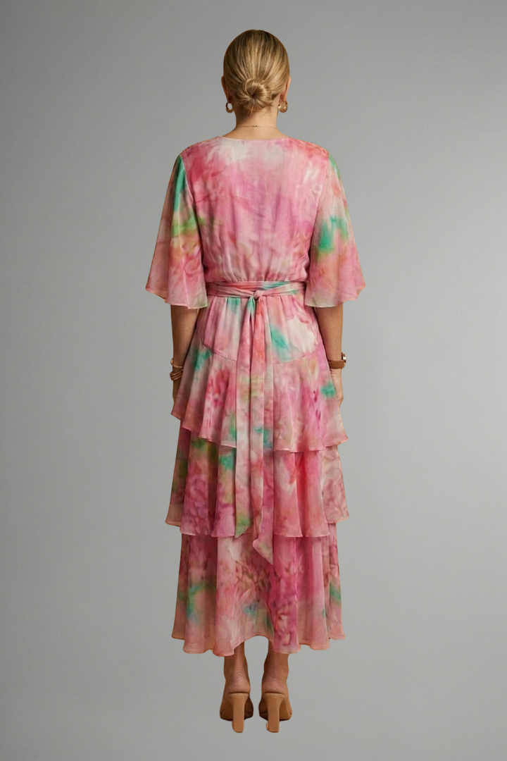 Daphne Rosslyn | Floral Print Tiered Wrap Midi Dress For Women