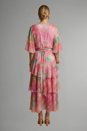 Daphne Rosslyn | Floral Print Tiered Wrap Midi Dress For Women
