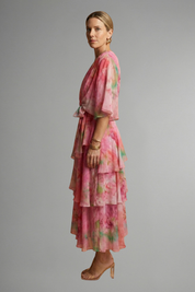 Daphne Rosslyn | Floral Print Tiered Wrap Midi Dress For Women