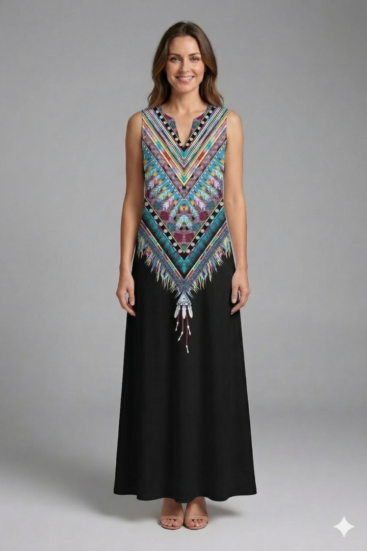 Genevieve Marlowe | Peacock Print Sleeveless Maxi Dress For Women