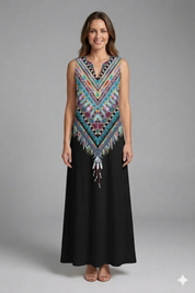 Genevieve Marlowe | Peacock Print Sleeveless Maxi Dress For Women