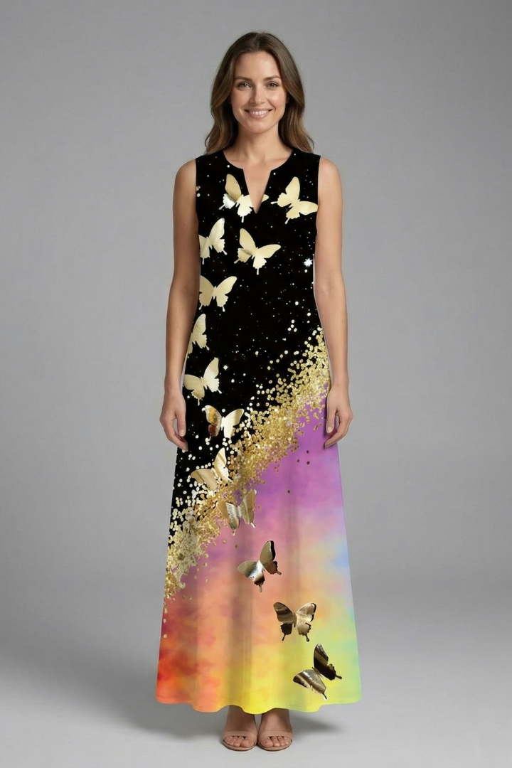 Genevieve Marlowe | Peacock Print Sleeveless Maxi Dress For Women