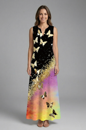 Genevieve Marlowe | Peacock Print Sleeveless Maxi Dress For Women