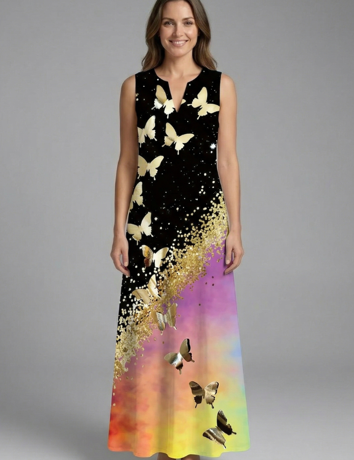 Genevieve Marlowe | Peacock Print Sleeveless Maxi Dress For Women