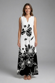 Genevieve Marlowe | Peacock Print Sleeveless Maxi Dress For Women
