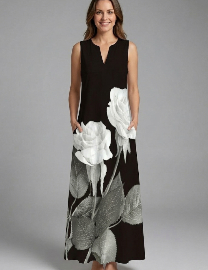 Genevieve Marlowe | Peacock Print Sleeveless Maxi Dress For Women