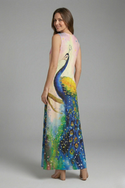 Genevieve Marlowe | Peacock Print Sleeveless Maxi Dress For Women