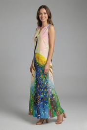 Genevieve Marlowe | Peacock Print Sleeveless Maxi Dress For Women
