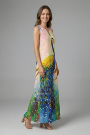 Genevieve Marlowe | Peacock Print Sleeveless Maxi Dress For Women