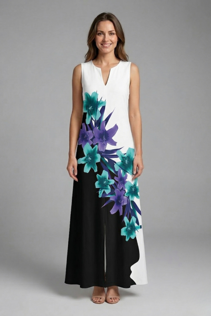 Genevieve Marlowe | Peacock Print Sleeveless Maxi Dress For Women