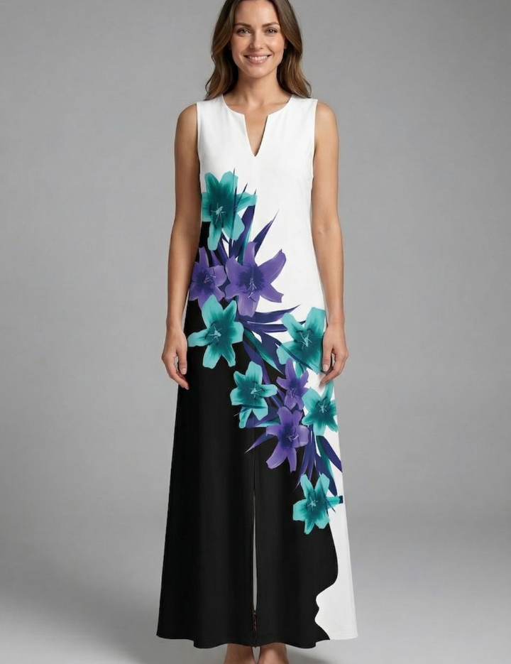 Genevieve Marlowe | Peacock Print Sleeveless Maxi Dress For Women