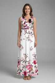 Genevieve Marlowe | Peacock Print Sleeveless Maxi Dress For Women