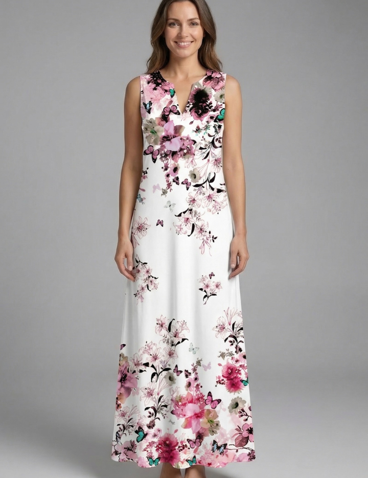 Genevieve Marlowe | Peacock Print Sleeveless Maxi Dress For Women