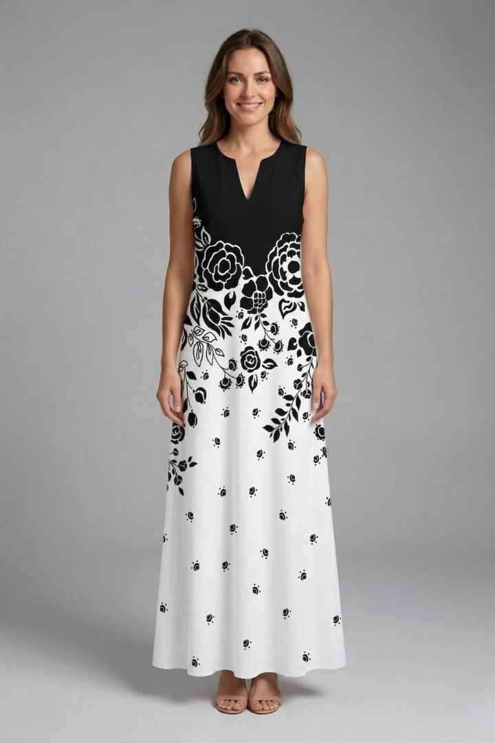 Genevieve Marlowe | Peacock Print Sleeveless Maxi Dress For Women