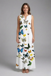 Genevieve Marlowe | Peacock Print Sleeveless Maxi Dress For Women